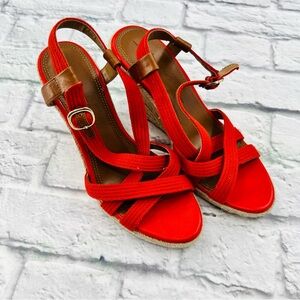 Banana Republic Red-Orange Tan Wedge Sandals Womans Size 8 Classic Casual